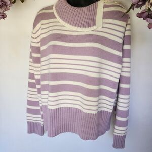 Norton McNaughton XL 100% Cotton Lavender and White Striped Cowl Neck Sweater